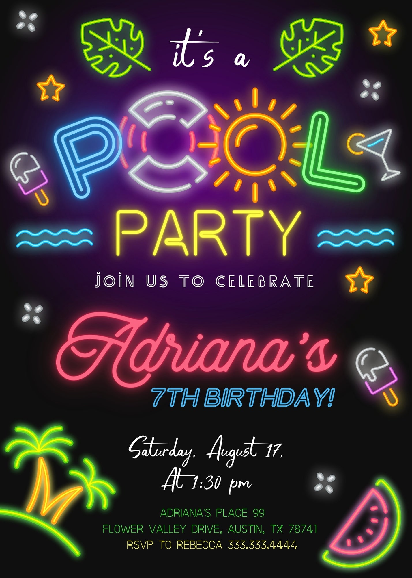 Pool Party customizable invitation template | Share or Print | girl | HQ907