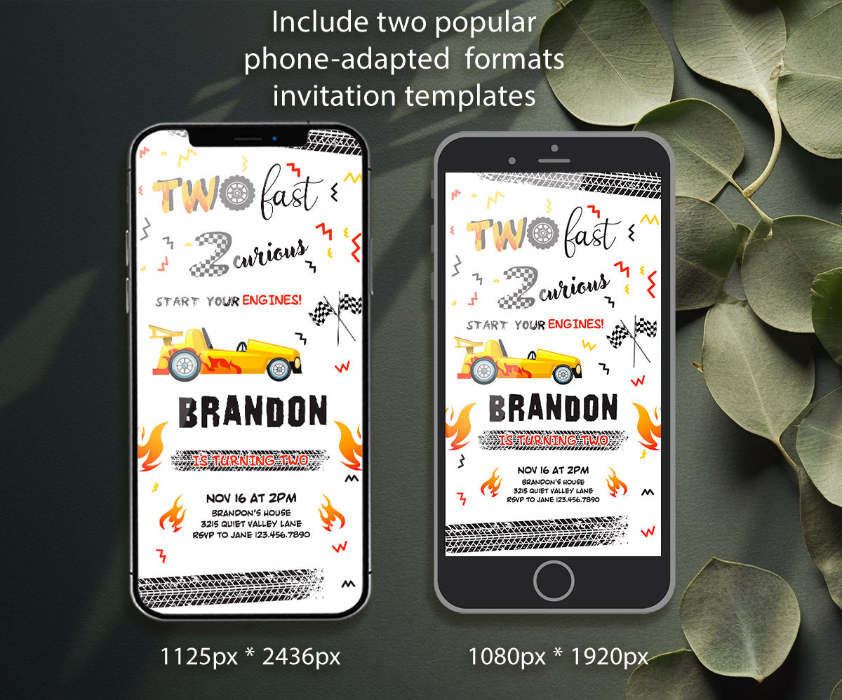 Race Car 2nd Bday Watercolor customizable invitation template | Share or Print | boy | JH231