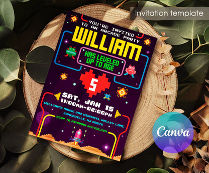 Arcade Gamer customizable invitation template | Share or Print | KK286