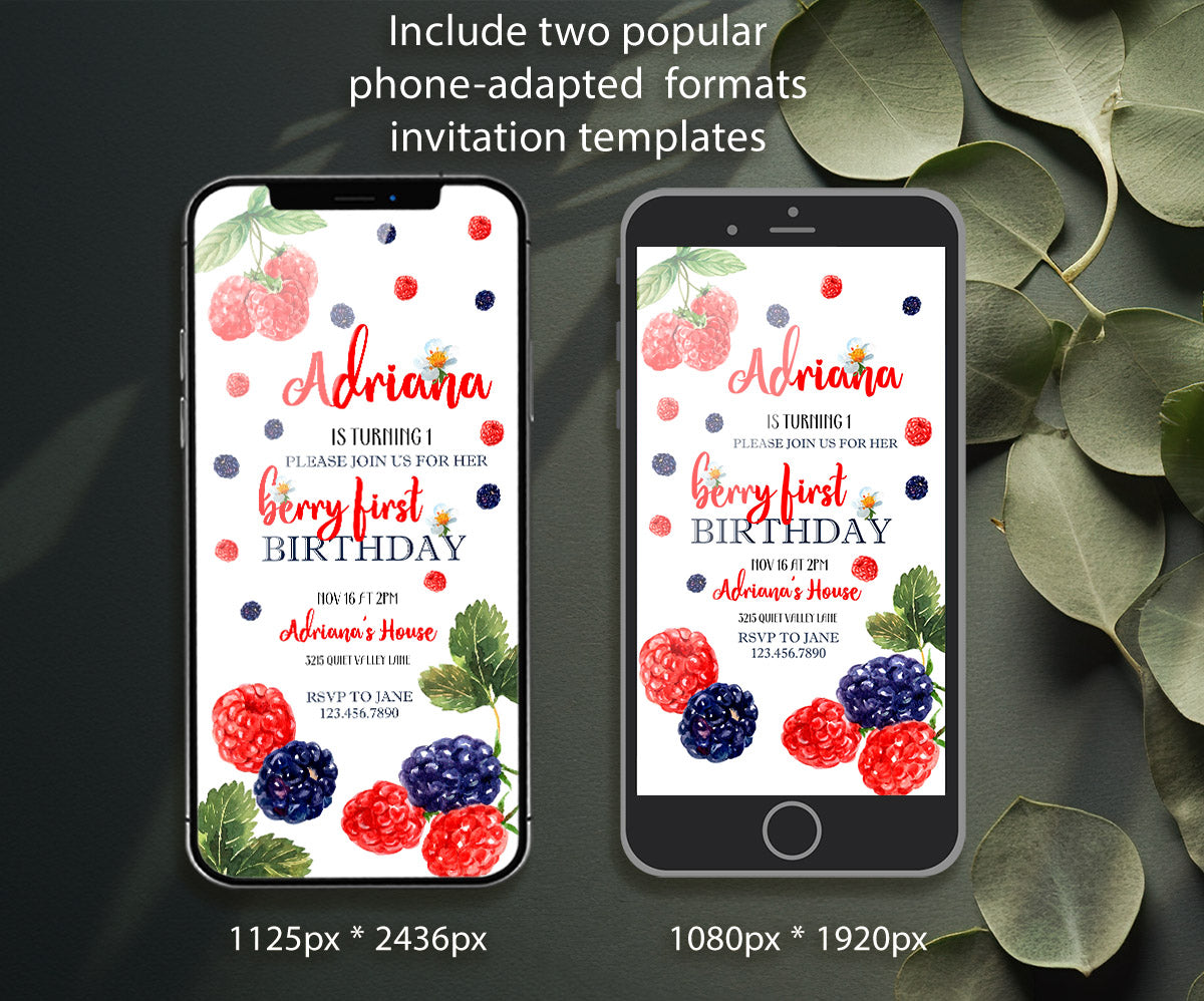 Berry First Birthday customizable invitation template | Share or Print | girl | KL922