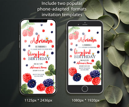 Berry First Birthday customizable invitation template | Share or Print | girl | KL922