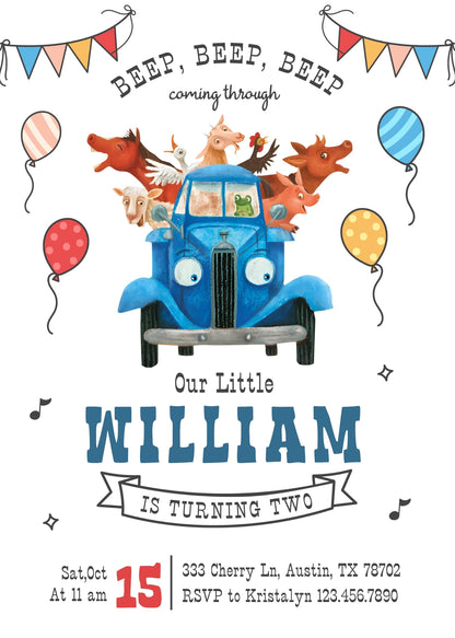 Little Blue Truck customizable invitation template | Share or Print | PB232