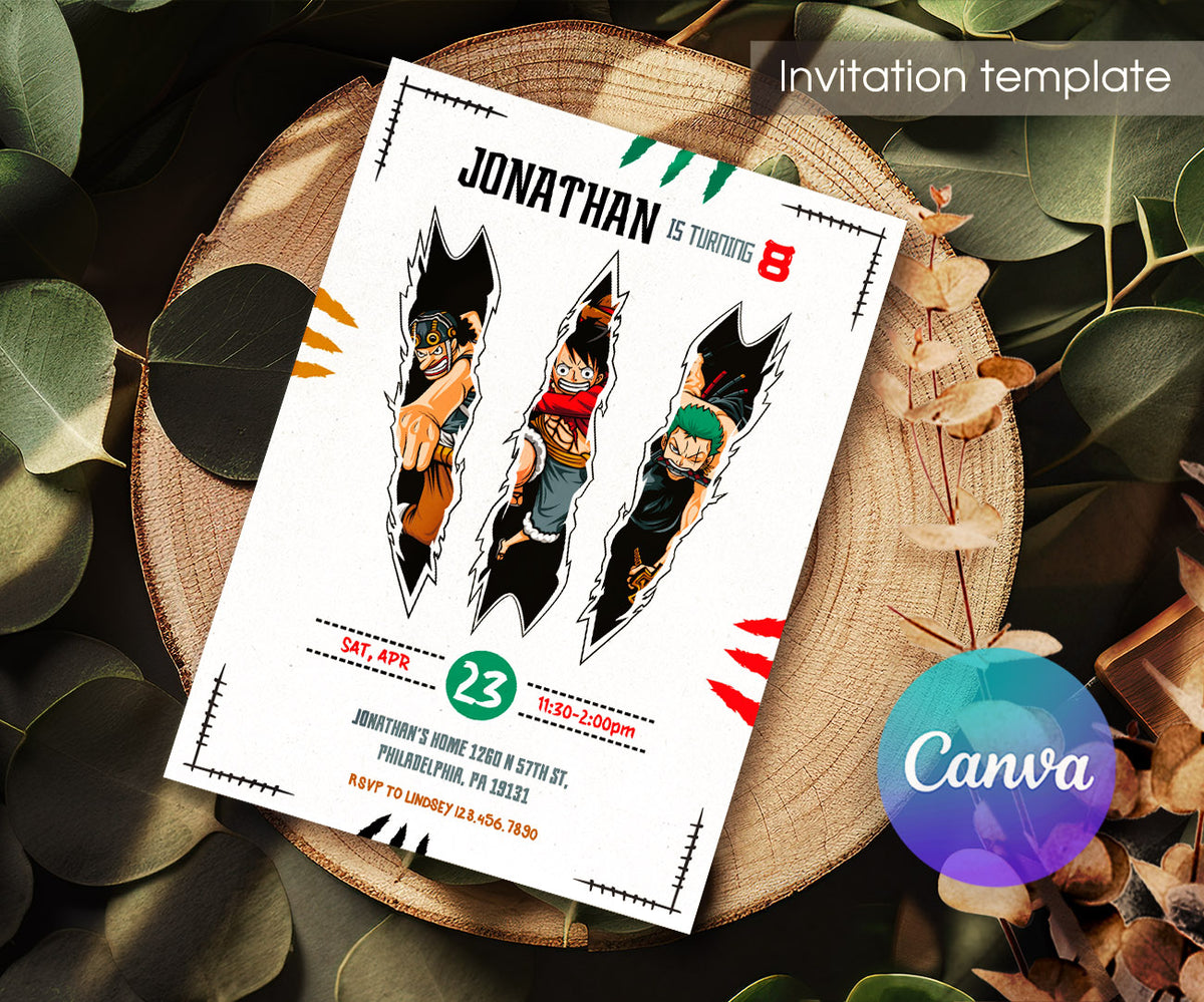 One Piece Monkey D.Luffy Anime customizable invitation template | Share or Print | DS110