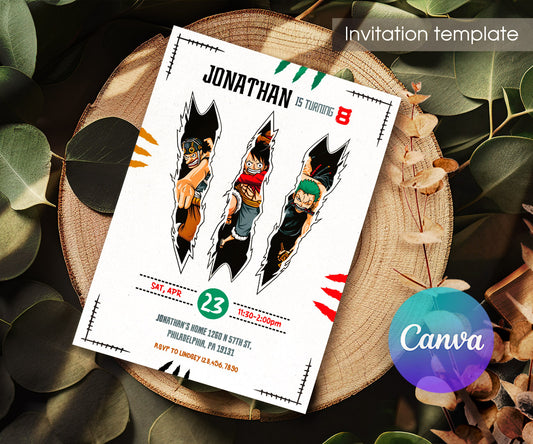 One Piece Monkey D.Luffy Anime customizable invitation template | Share or Print | DS110