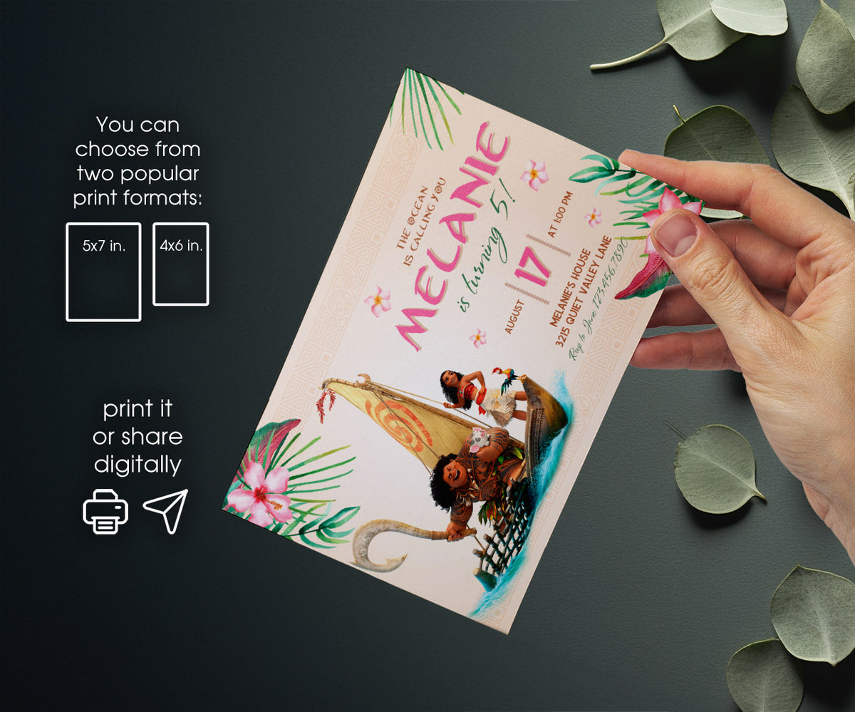 Moana Princess customizable invitation template | Share or Print | girl | PV088