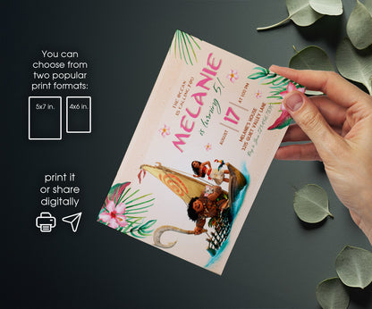 Moana Princess customizable invitation template | Share or Print | girl | PV088