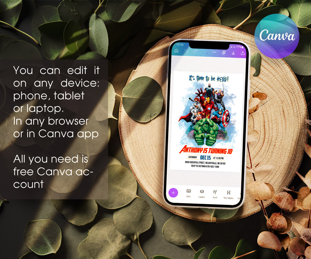 Avengers Marvel Superhero customizable invitation template | Share or Print | boy | WB558