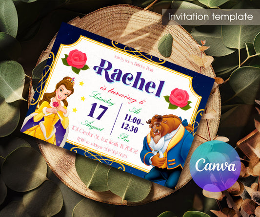 Belle and the Beast customizable invitation template | Share or Print | EF036