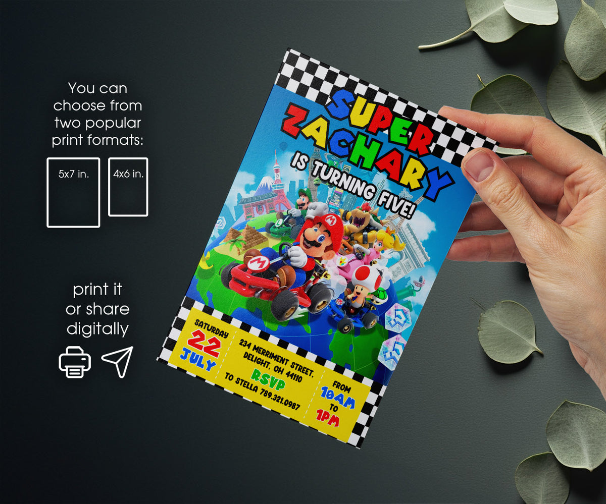 Mario Kart Gamer customizable invitation template | Share or Print | boy | JB821