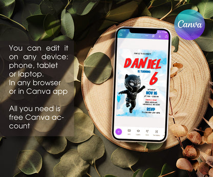 Black Panther Superhero Marvel customizable invitation template | Share or Print | boy | QO473