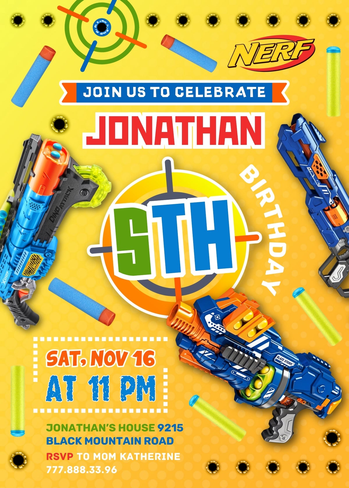 NERF Dart Wars customizable invitation template | Share or Print | boy | HG644