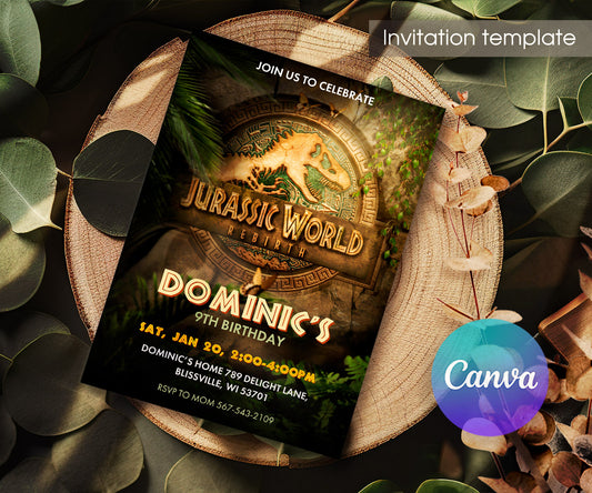 Jurassic World Rebirth Dinosaur customizable invitation template | Share or Print | WA079