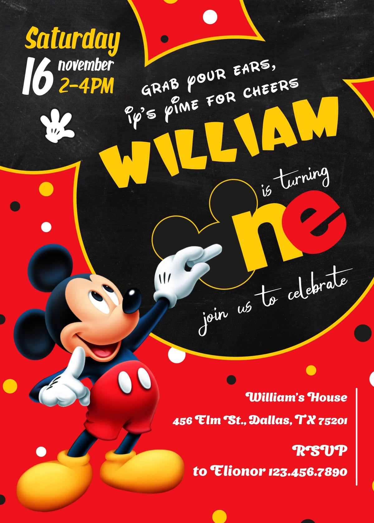 Mickey Mouse 1st Birthday customizable invitation template | Share or Print | ND898