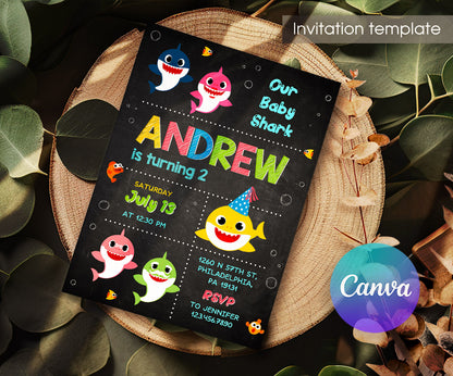 Baby Shark customizable invitation template | Share or Print | UA284