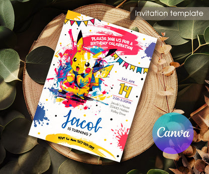 Pokemon Pikachu customizable invitation template | Share or Print | AO490