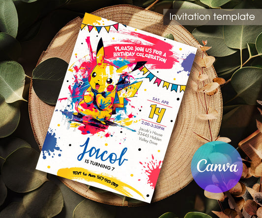 Pokemon Pikachu customizable invitation template | Share or Print | AO490