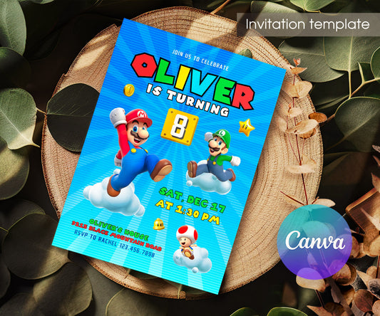 Super Mario Bros customizable invitation template | Share or Print | OE412