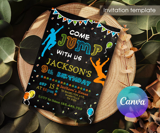 Trampoline Jump Party customizable invitation template | Share or Print | RU314