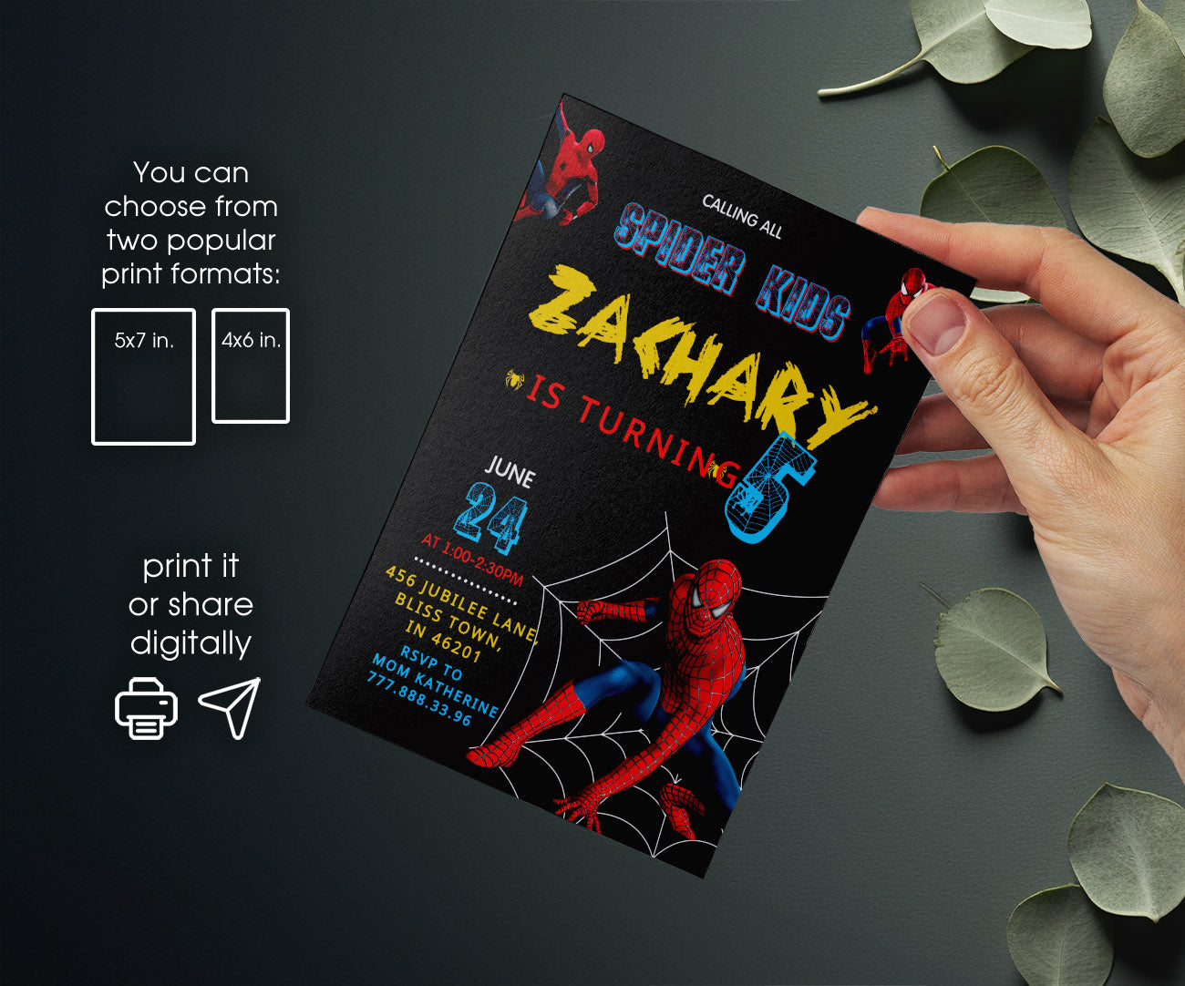 Spiderman Marvel Superhero customizable invitation template | Share or Print | boy | RK415