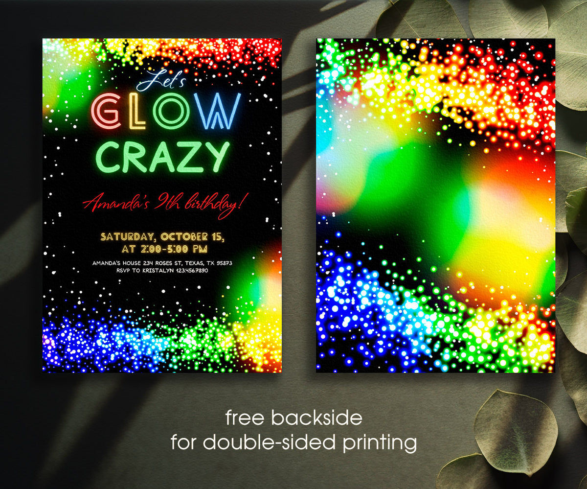 Lets Glow Crazy customizable invitation template | Share or Print | UP821