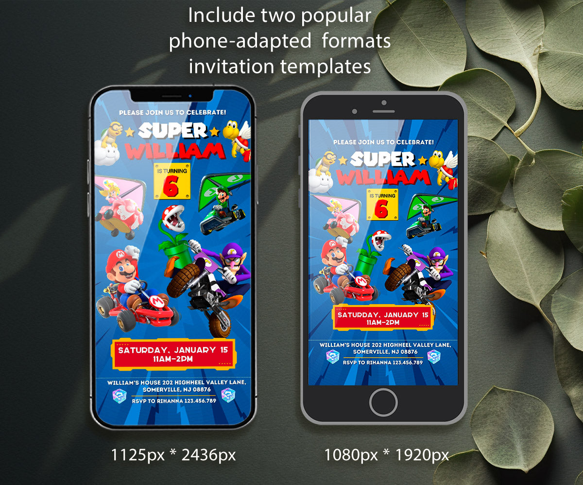 Mario Kart Gamer customizable invitation template | Share or Print | boy | LJ482