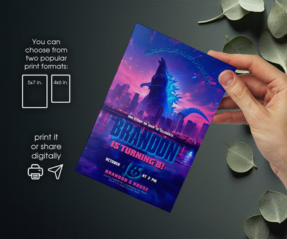 Godzilla and King Kong customizable invitation template | Share or Print | OM316