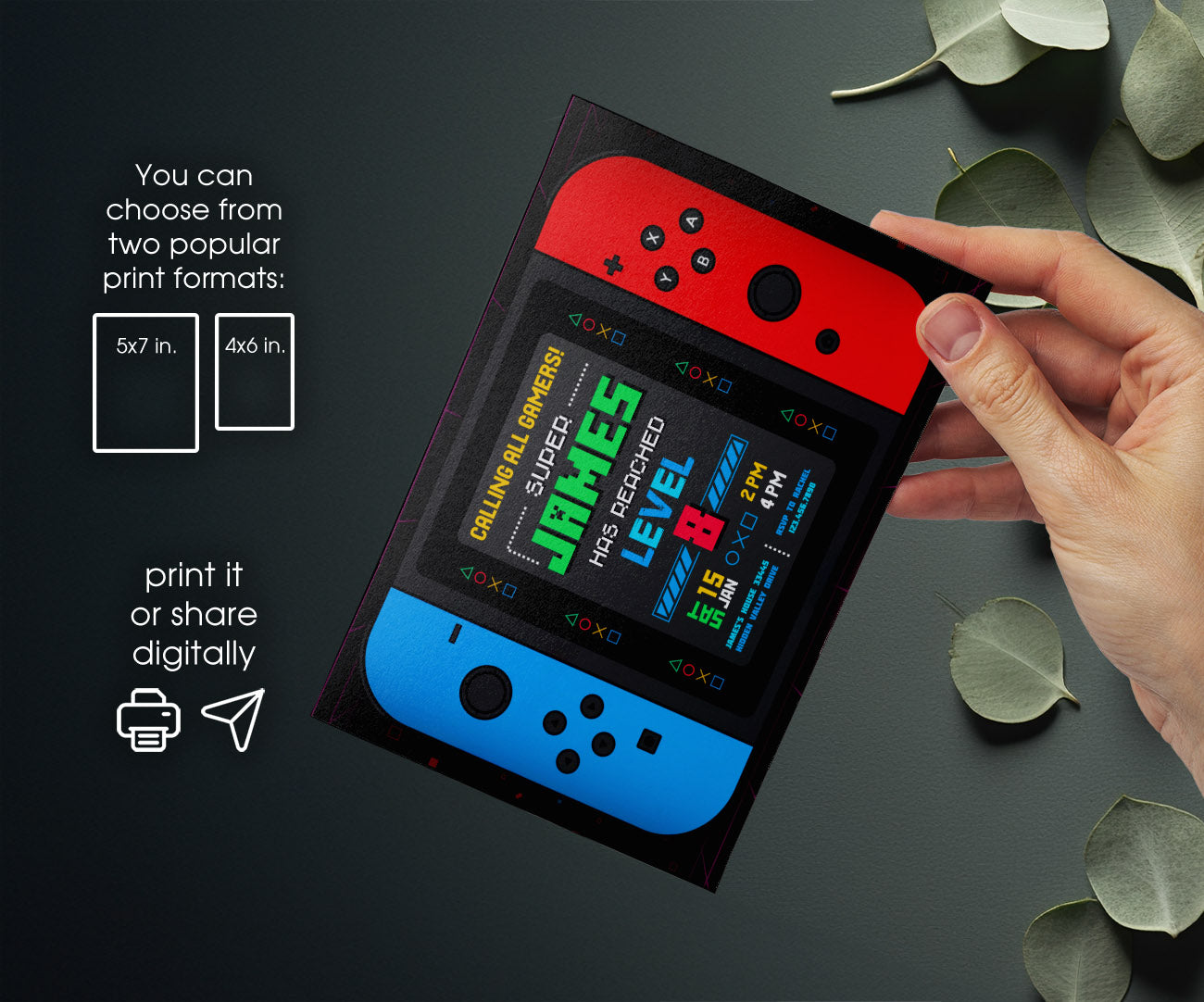 Nintendo Switch Gamer customizable invitation template | Share or Print | FZ830