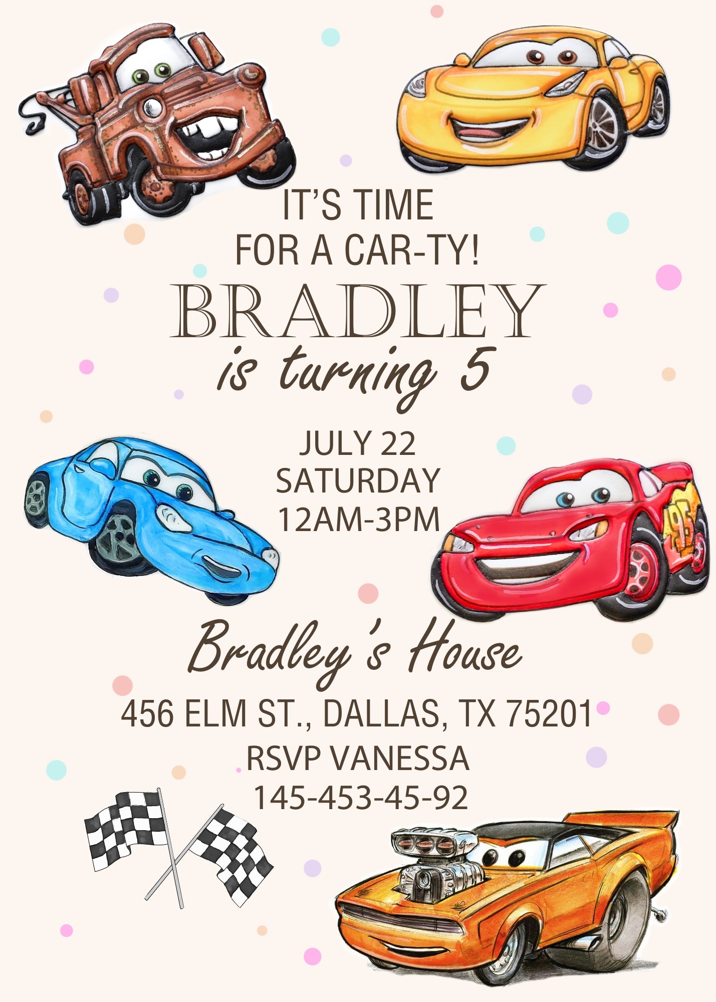 Cars Lightning McQueen customizable invitation template | Share or Print | boy | WY006