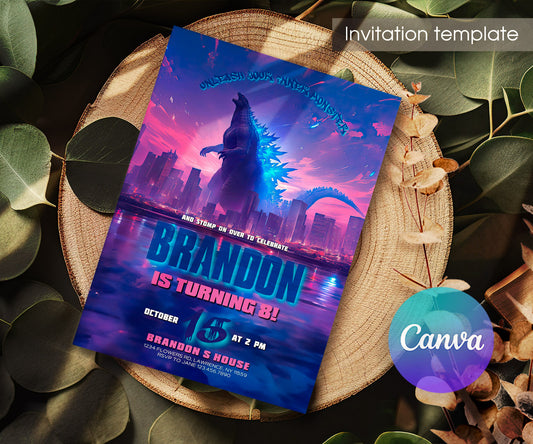 Godzilla and King Kong customizable invitation template | Share or Print | OM316