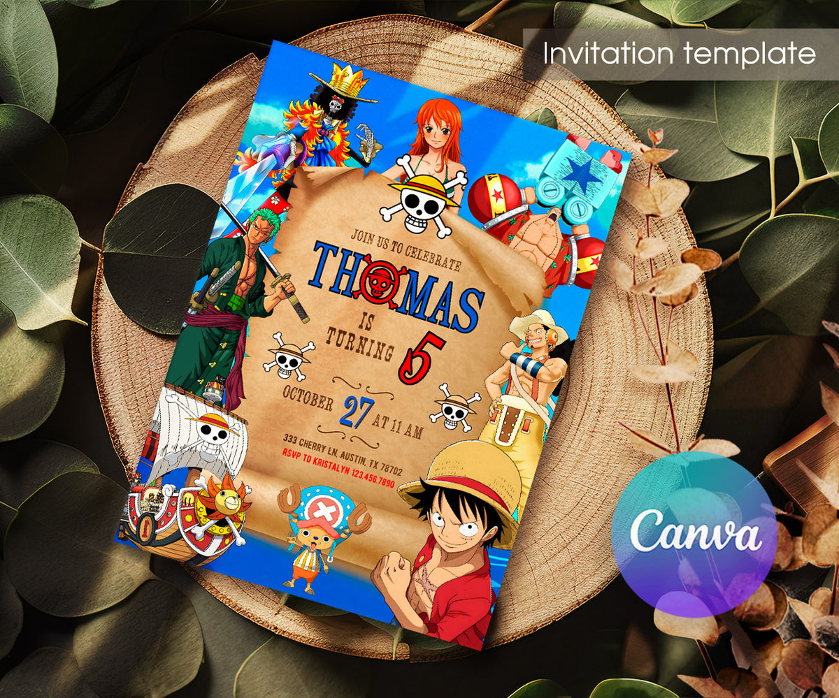 One Piece Monkey D.Luffy Anime customizable invitation template | Share or Print | FE997