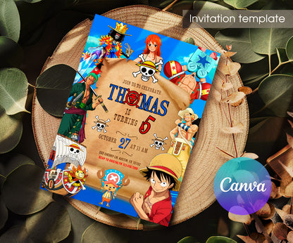 One Piece Monkey D.Luffy Anime customizable invitation template | Share or Print | FE997