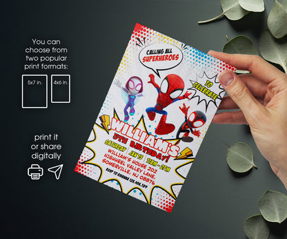 Spidey and His Amazing Friends customizable invitation template | Share or Print | boy | XE396