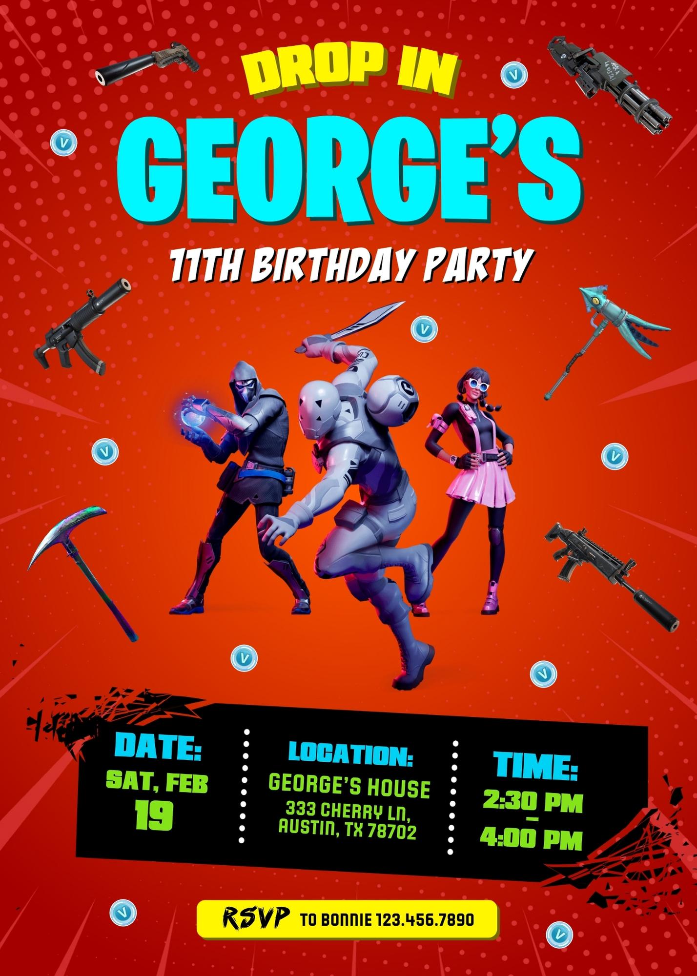 Fortnite Gamer customizable invitation template | Share or Print | boy | XH148
