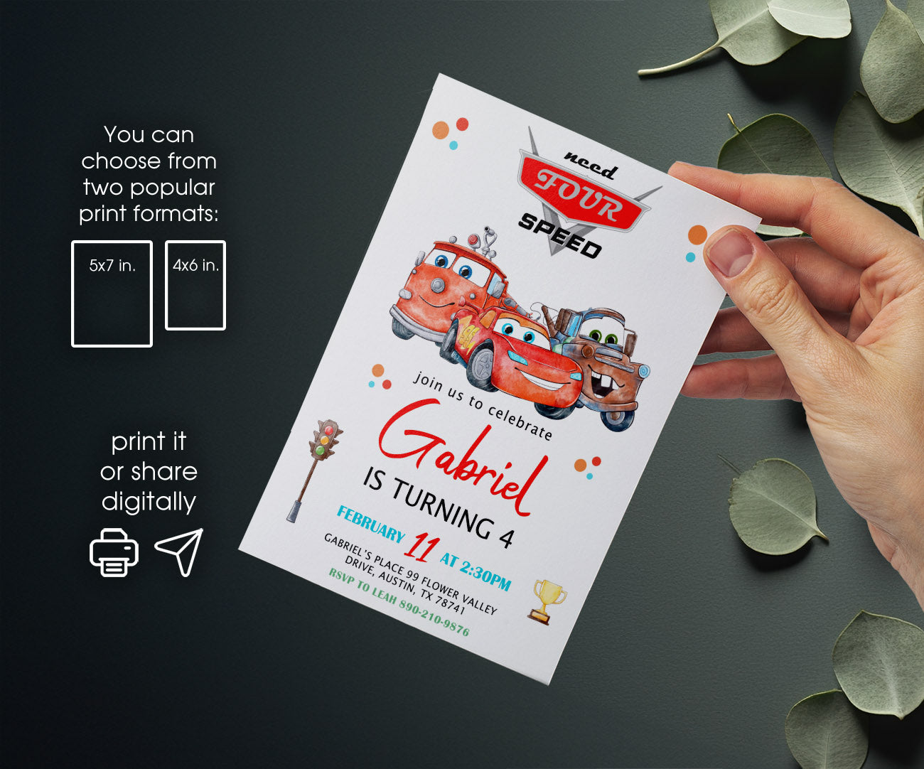 Cars Lightning Mcqueen Four customizable invitation template | Share or Print | boy | OE322