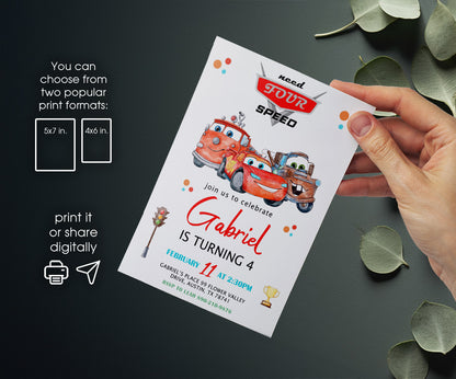 Cars Lightning Mcqueen Four customizable invitation template | Share or Print | boy | OE322