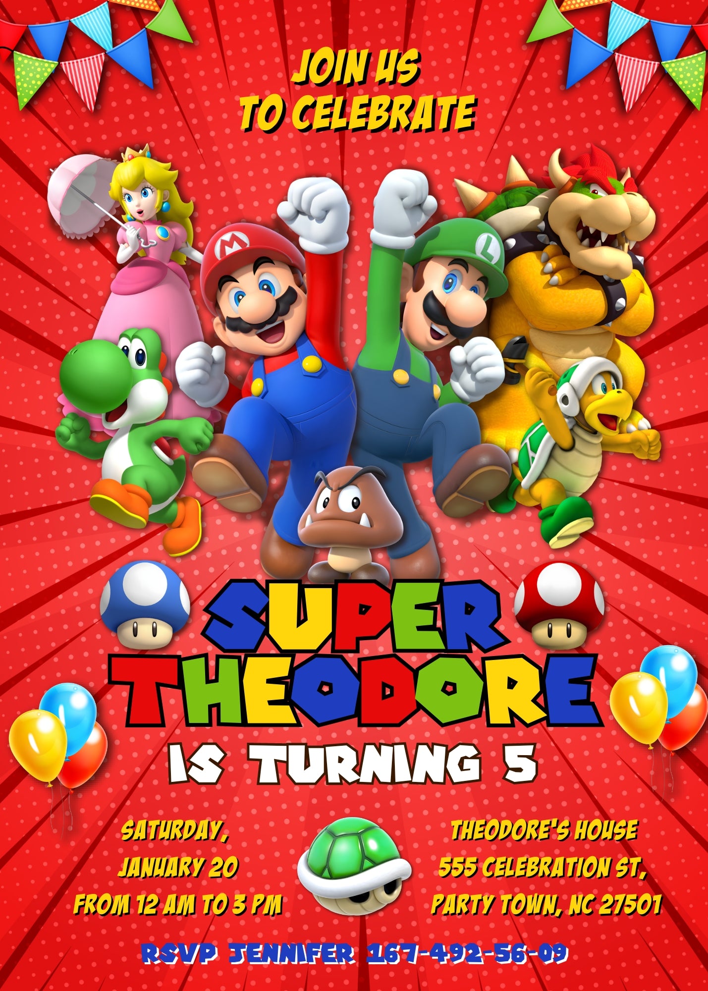 Super Mario Bros customizable invitation template | Share or Print | SB394