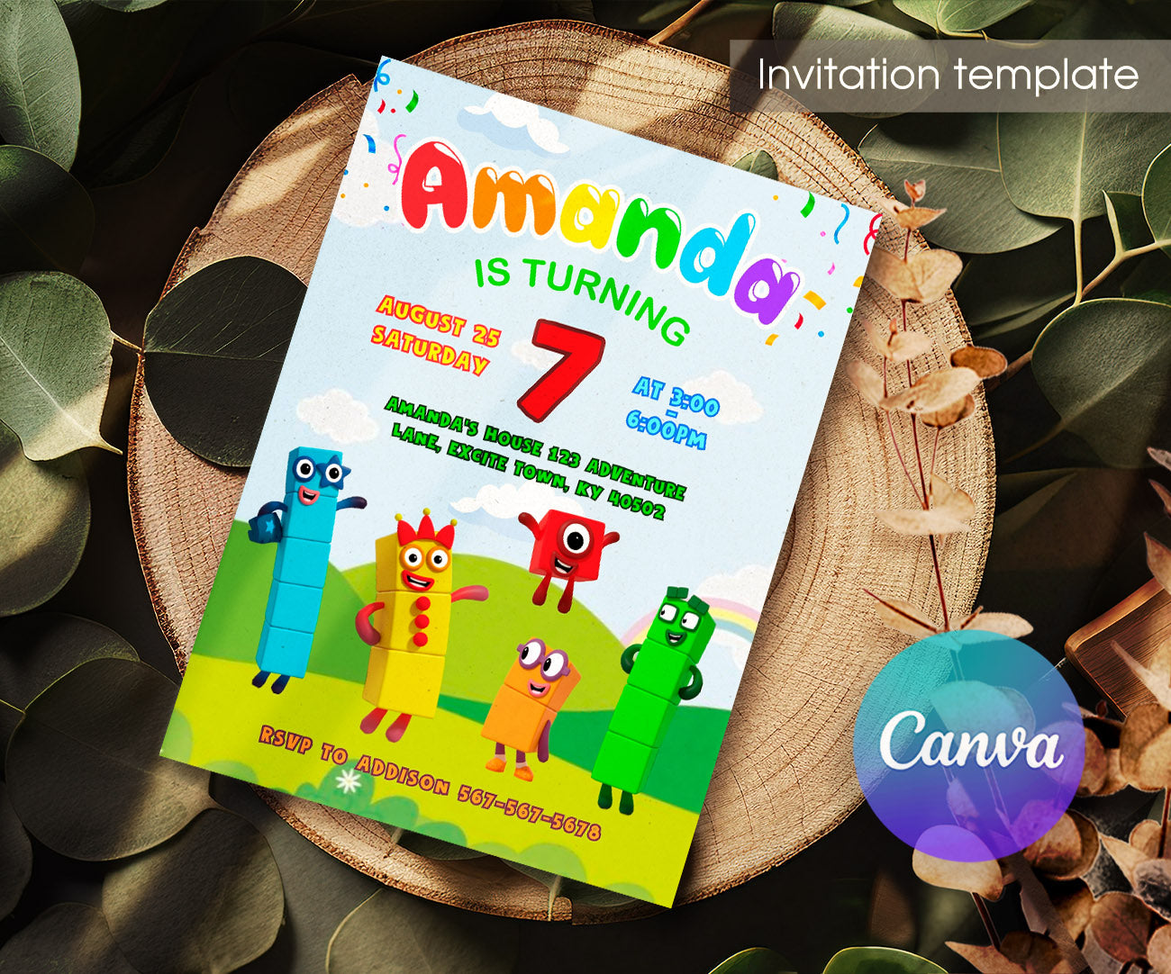 Numberblocks customizable invitation template | Share or Print | BR051