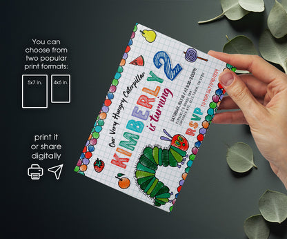 Very Hungry Caterpillar customizable invitation template | Share or Print | GA366