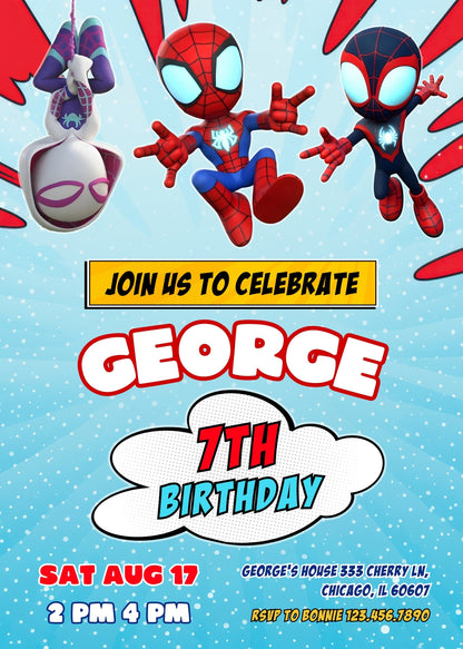 Spidey and His Amazing Friends customizable invitation template | Share or Print | boy | QV642