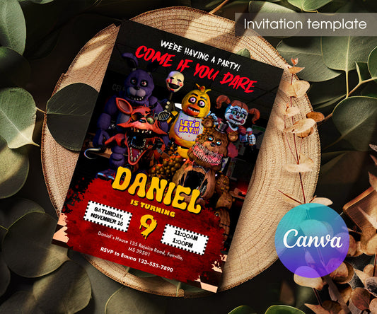Five Nights at Freddy's customizable invitation template | Share or Print | KH481