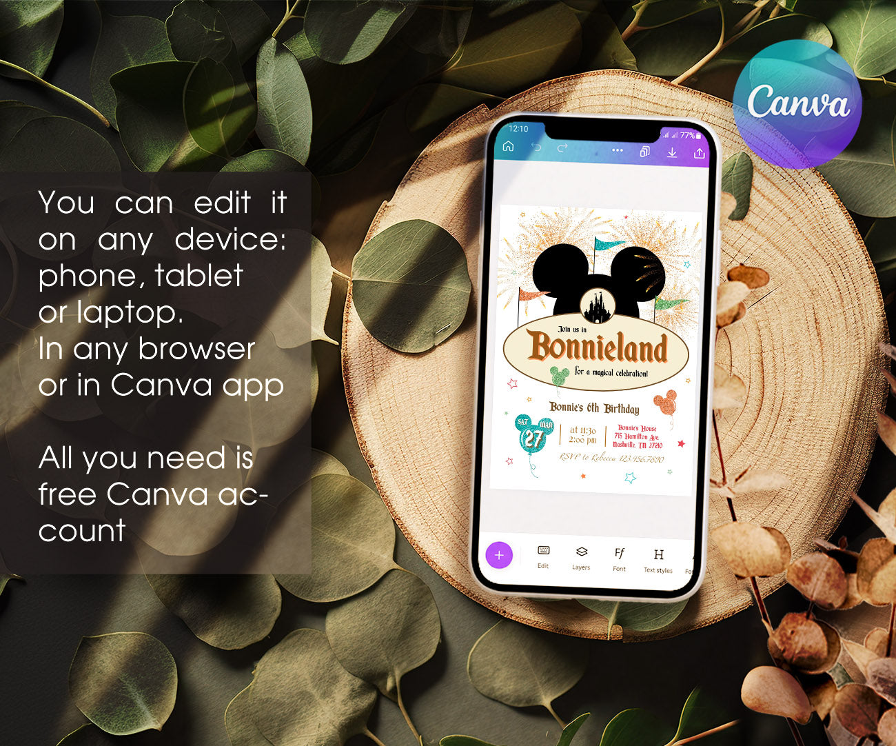 Disneyland customizable invitation template | Share or Print | girl | QJ963