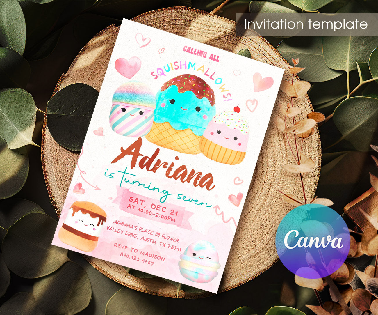 Squishmallows customizable invitation template | Share or Print | WB146