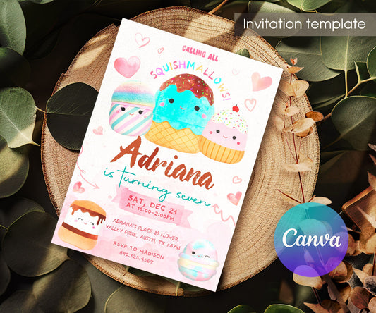 Squishmallows customizable invitation template | Share or Print | WB146