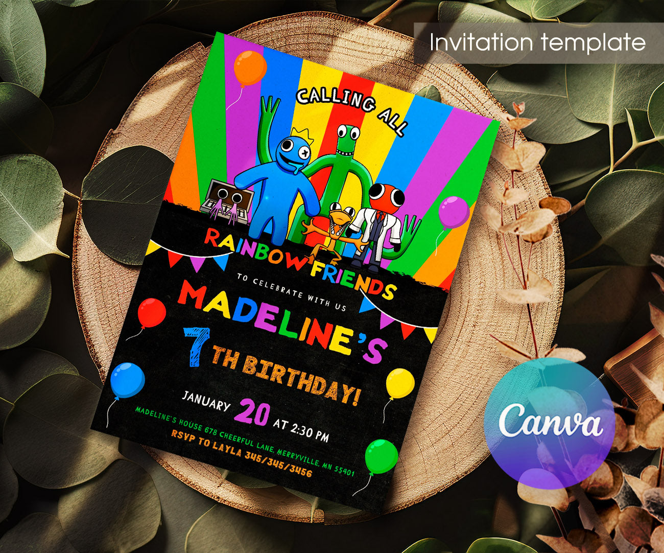 Rainbow Friends customizable invitation template | Share or Print | HH708