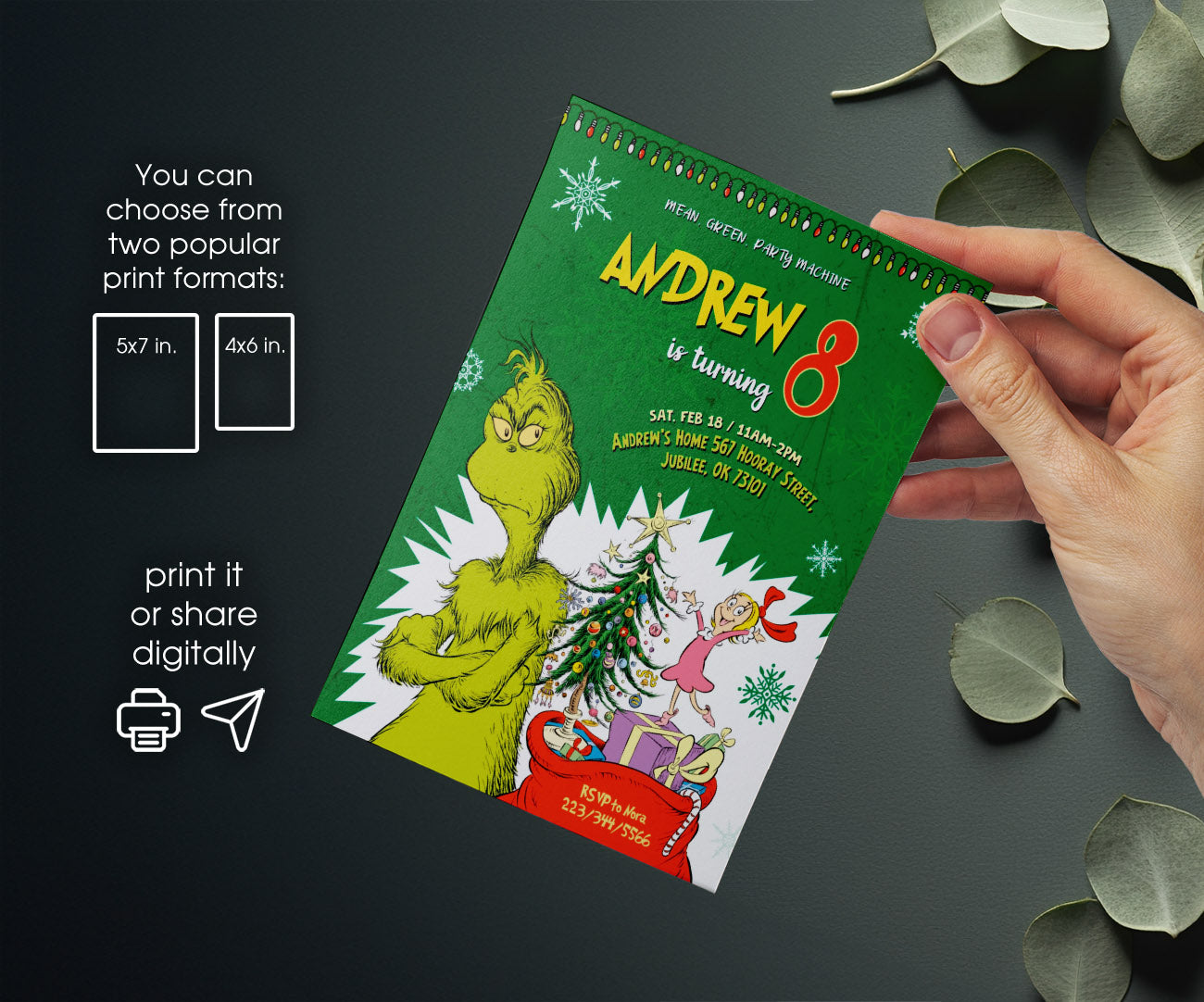 Dr Seuss How the Grinch Stole Christmas customizable invitation template | Share or Print | BR002