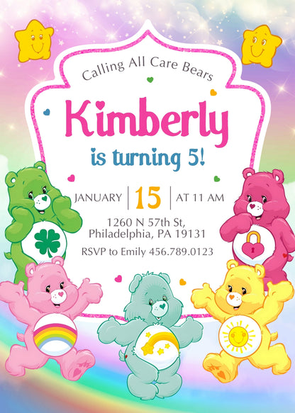Care Bears customizable invitation template | Share or Print | DV055