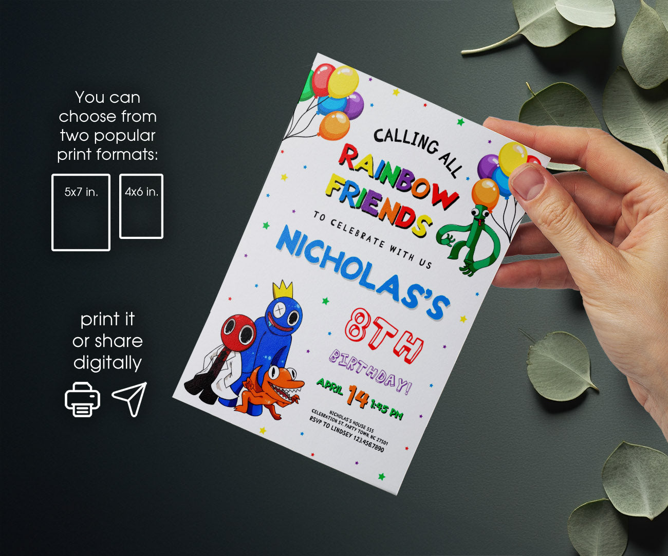 Rainbow Friends customizable invitation template | Share or Print | DI692