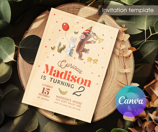 Curious George Monkey customizable invitation template | Share or Print | RD326