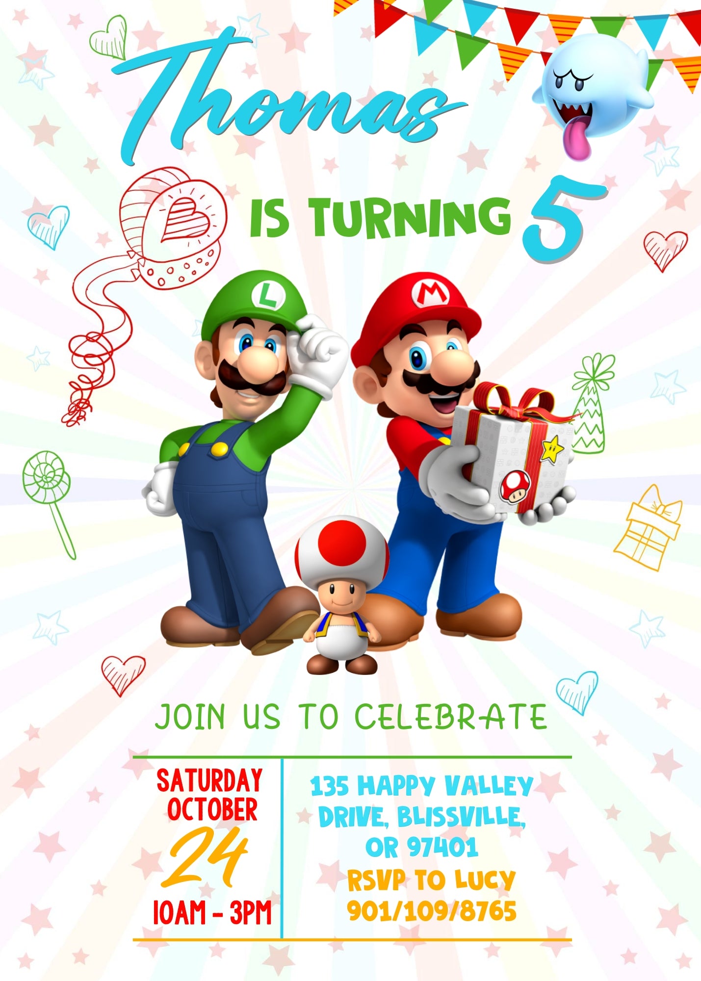 Super Mario Bros customizable invitation template | Share or Print | FT758