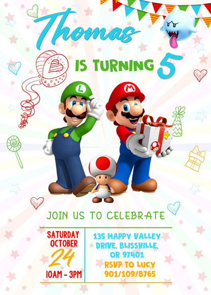 Super Mario Bros customizable invitation template | Share or Print | FT758